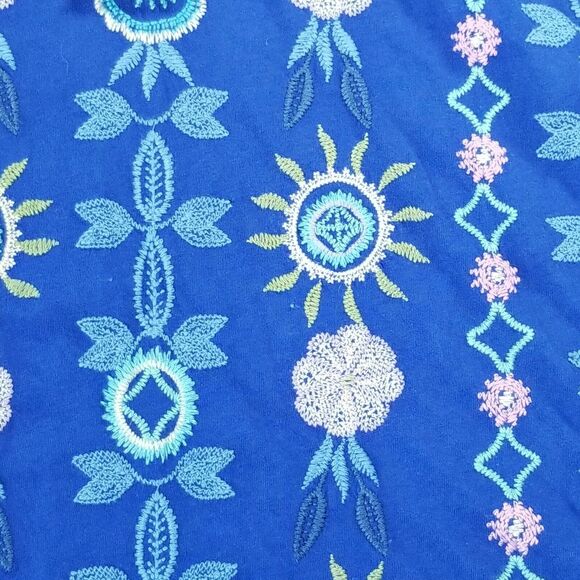 NEW Johnny Was Oriel Flutter Sleeve Tee Shirt Size XS Blue Embroidered Boho Chic - Picture 5 of 11